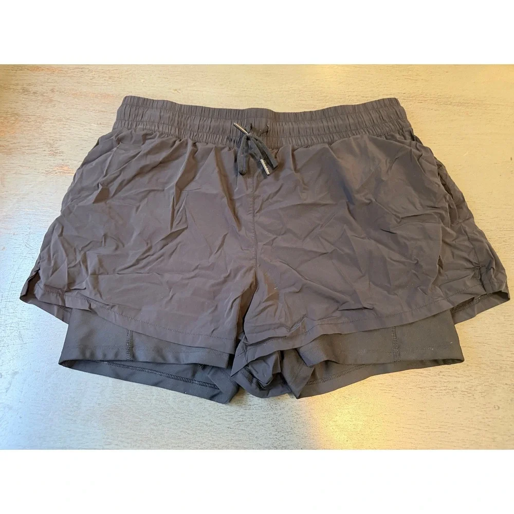 Spyder Active Womens Black 2-in-1 Running Shorts Built-in Liner Large RN63619